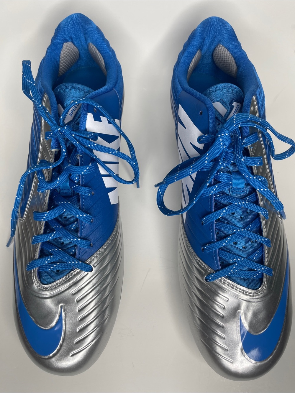 NIKE Vapor Speed Low TD Football Cleart, Silver and Blue Colorway NEW